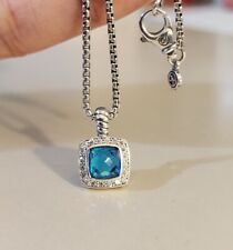 David Yurman Petite Albion Pendant Necklace 7mm Blue Topaz & Diamonds picture