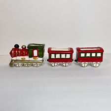 Vintage Frankel Hand Painted Ceramic Christmas Train Planter - Full Set 3 Pieces picture