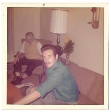 VTG PHOTO Handsome Mustache Man w/ Coiffed Hair Sofa 1960s Gay Guy Int. picture