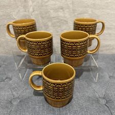 Vintage MCM Stackable Coffee Mugs Cup Ceramic Japan Brown Gold Set of 5 Tiki picture