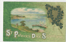St Patrick's Day Souvenir postcard - River Shannon at Boynes -boat @ pier  1913 picture
