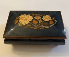 Vintage Italian Inlaid Lacquered Blue Wood Music Jewelry Box Romance picture
