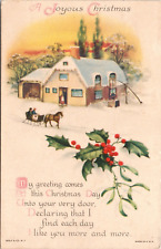 c1920s Wolf Joyous Christmas Horse & Buggy Snow Sleigh Postcard 836b picture