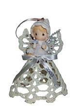 Vintage Precious Moments Crocheted Angel Girl Bird Cottagecore 2003 Ornament picture