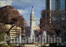 Philadelphia Pennsylvania downtown skyline fountain clock tower vintage postcard picture