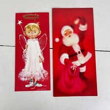 Vintage 1950s Christmas Card Red Grumpy Angel & Santa With Signature - Lot/2 picture