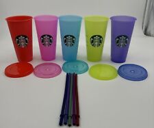 Starbucks 24oz Reusable Cold Cups Set of 5 Color Changing Cups with 5 lids picture