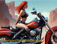 Sexy Hot Redhead Fantasy Girl on Motorcycle Glossy Photo 8