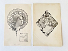 2 LOT 1911 Antique ART NOUVEAU Postcards ENFIELD HANTS Beautiful Women FLOWERS picture