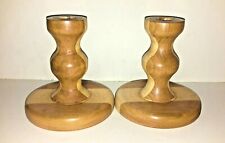2 Teak Wood Candle Holders Two Tone Signed Ron Tuttle 4.5