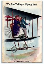 Warren Ohio OH Postcard We Are Taking A Flying Trip 1905 Couple On Airplane View picture