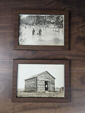 Vintage Antique Fishing Log Cabin Nature Black White Photo picture