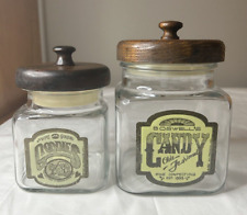 1987 Boswell’s Candy Glass Canister Jar SJL Products Anchor Hocking Vintage Wood picture