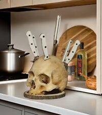 Abstract Exotic Human Skull Kitchen Knife Holder With Log Base picture