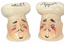 Italian Chef Head Salt & Pepper Shakers Ceramic Large Figural Vintage Cooking picture