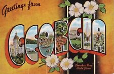 c1940 Large Letter Greetings from Georgia. State Flower. Linen Unposted picture