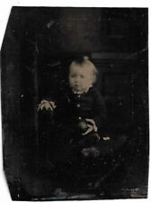 Ca: 1870-80 Tintype Photograph Little Girl Holding Unidentified Item Toy ? picture
