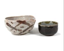 Two Vintage Handmade Japanese Ceramic Bowls 50 Years Old Rustic Style Imperfect picture