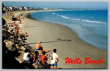 Wells Beach Maine South Coast Shoreline Oceanfront Waves Vintage UNP Postcard picture