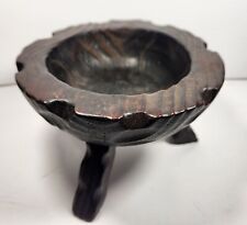 Rustic Hand Carved Wooden 3-legged Pedestal Bowl picture