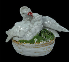 Antique Porcelain Lovebirds on Nest Trinket Box Dresser Box EUC picture