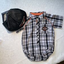 2 Pc Child: HARLEY-DAVIDSON Motorcycle Leather Beanie Cap Hat Logo + HD Bodysuit picture
