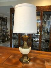 Vintage Stiffel Brass & Porcelain Hexagonal Table Lamp, 22