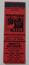 CHRISTY'S RESTAURANT MATCHBOOK COVER * PORTLAND, MAINE * SIRLOIN STEAK 35 CENTS picture