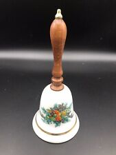 Vintage 1985 AVON Wooden Handle Ceramic Christmas Bell - 6 1/2” picture