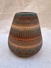 Vtg JMSN Dine’ Navajo Etched Pot Native American Art Signed Studio Pottery Vase picture