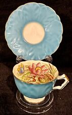 AYNSLEY RARE WATER LILY Teal Footed Porcelain Tea Cup And Saucer picture