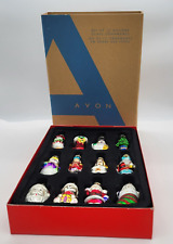 Set of 12 Small Glass Christmas Character Ornaments in Red Box Avon 2008 picture