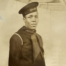 Vintage RPPC Postcard Photograph Black African American Man US Sailor ID Davis picture