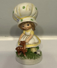 Lefton Figurine 7988 Big Hat Country Girl w/ Deer Yellow & Green Polka Dot Vtg picture