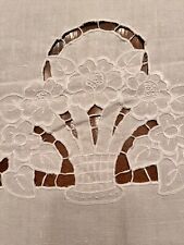 Sweet Vintage White Embroidered Cutwork Tablecloth 68x84 picture