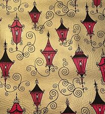 VTG CHRISTMAS WRAPPING PAPER GIFT WRAP RED CANDLE LANTERNS ON TEXTURED GOLD picture