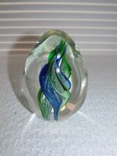 Egg Shaped Swirl Art Glass by Gorgeous Designs Green & Blue Paperweight Large picture