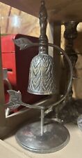 Vintage Etched Solid Metal Bell in Stand + Matching Striker picture
