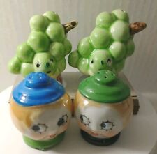2 Sets Vintage Anthropomorphic FLIRTY GIRL & GRAPES W/ FACE Salt and Pepper Sets picture