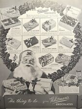 Whitman's Chocolates Christmas Santa Claus Holly Wreath Vintage Print Ad 1936 picture