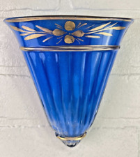 Wall Pocket Vase Cobalt Blue Glass with Gold hand painted Accents Gallery Wall picture