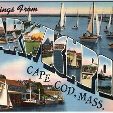 c1940s Harwichport, Cape Cod, MA Greetings Linen Tichnor Bros Postcard Boat A114 picture