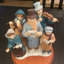 Vintage Christmas Ceramic Carolers Family Singers Display on Wooden Base picture