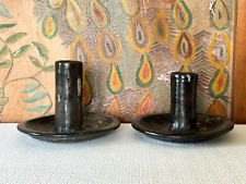 Pair of Southwest Native American Blackware Pottery Candlesticks picture
