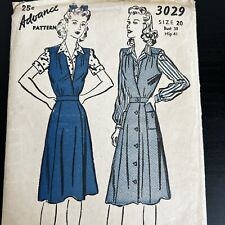 Vintage 1940s Advance 3029 Blouse + V-Neck Jumper Dress Sewing Pattern 20 USED picture