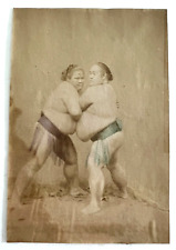 Antiques 1890's Japanese Suma Wrestlers Hand Tinted Albumen Photo picture