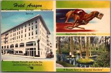 Jacksonville, Florida Linen Postcard HOTEL ARAGON Oriental Gardens / Dog Racing picture