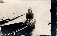 RPPC Girl in Boat Just Back from Lily Lake California Lake Tahoe Postcard X7 picture
