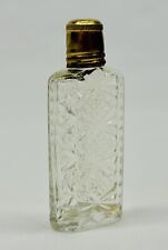 Vintage Antique Clear Cut Glass Gold Screw On Top Mini Perfume Bottle Small VGC picture