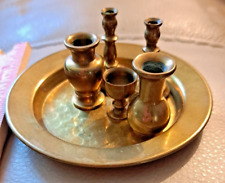 Vintage Seven  miniature solid brass table items (doll size) picture